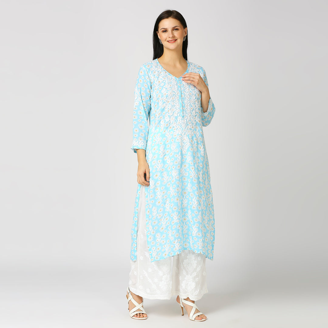 GAZALA MUL COTTON CHIKANKARI LONG KURTI