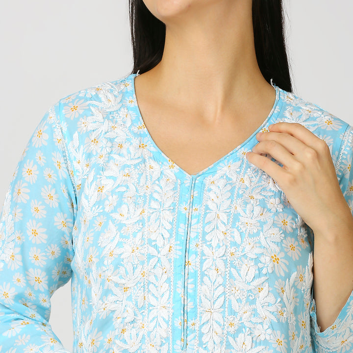 GAZALA MUL COTTON CHIKANKARI LONG KURTI