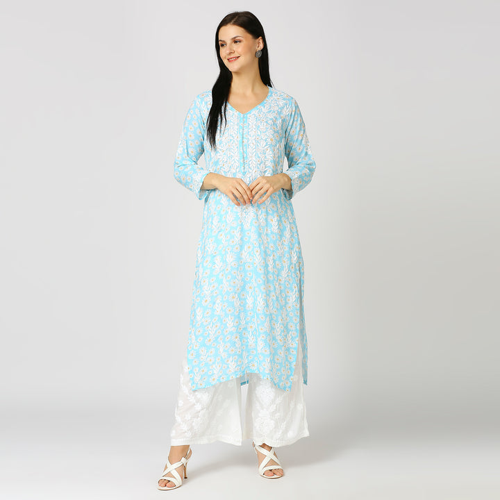 GAZALA MUL COTTON CHIKANKARI LONG KURTI