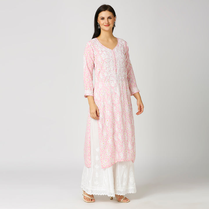 GAZALA MUL COTTON CHIKANKARI LONG KURTI