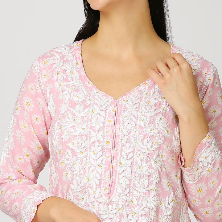 GAZALA MUL COTTON CHIKANKARI LONG KURTI