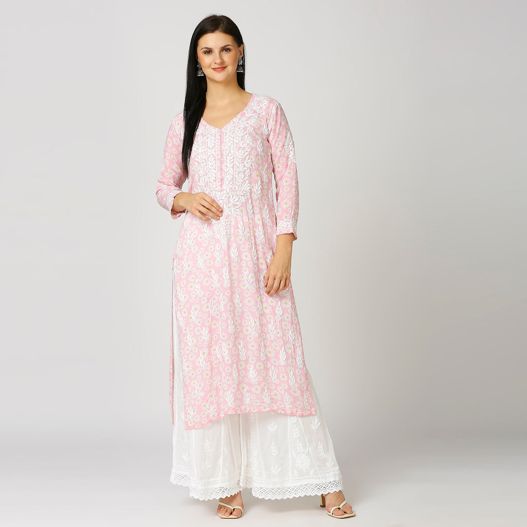 GAZALA MUL COTTON CHIKANKARI LONG KURTI