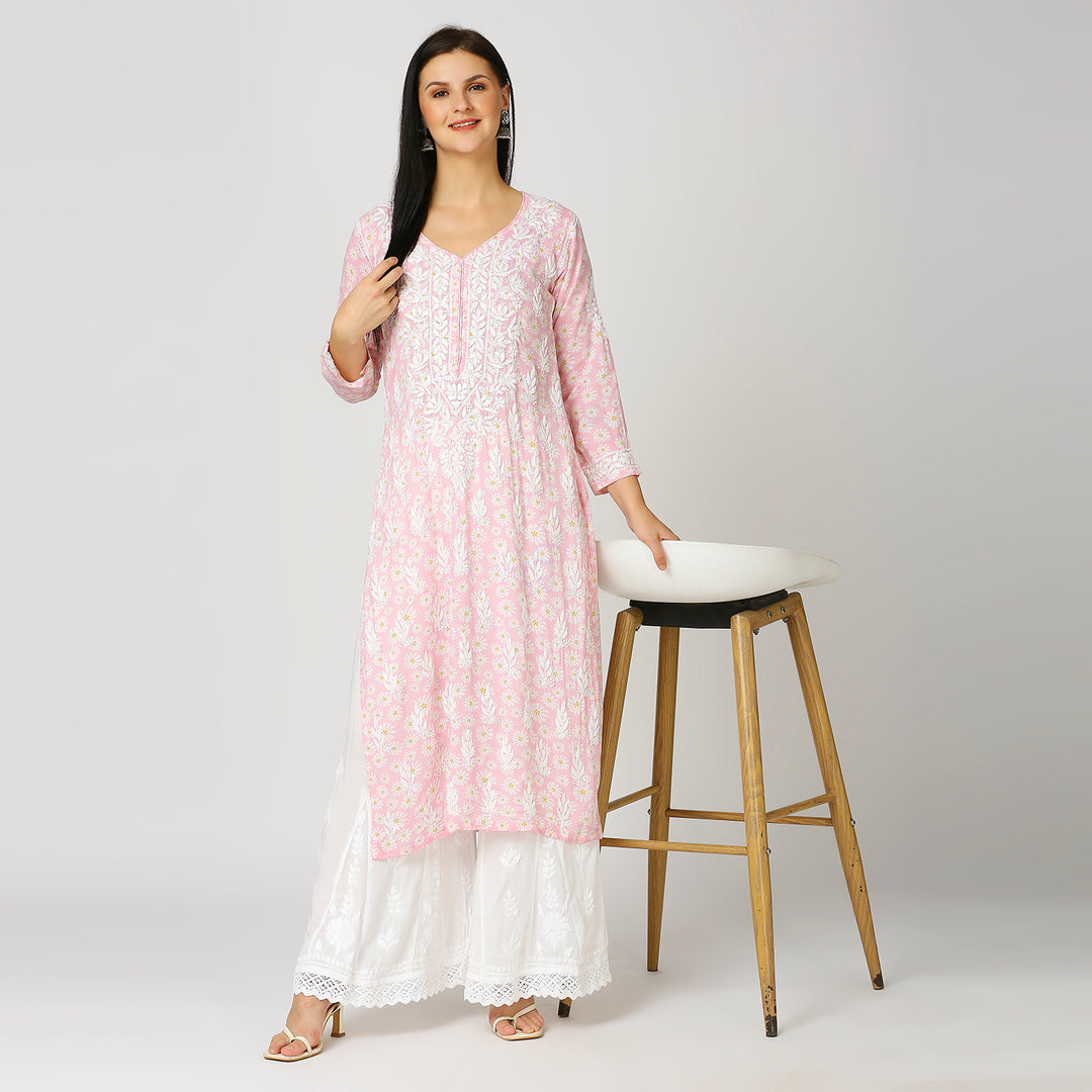 GAZALA MUL COTTON CHIKANKARI LONG KURTI