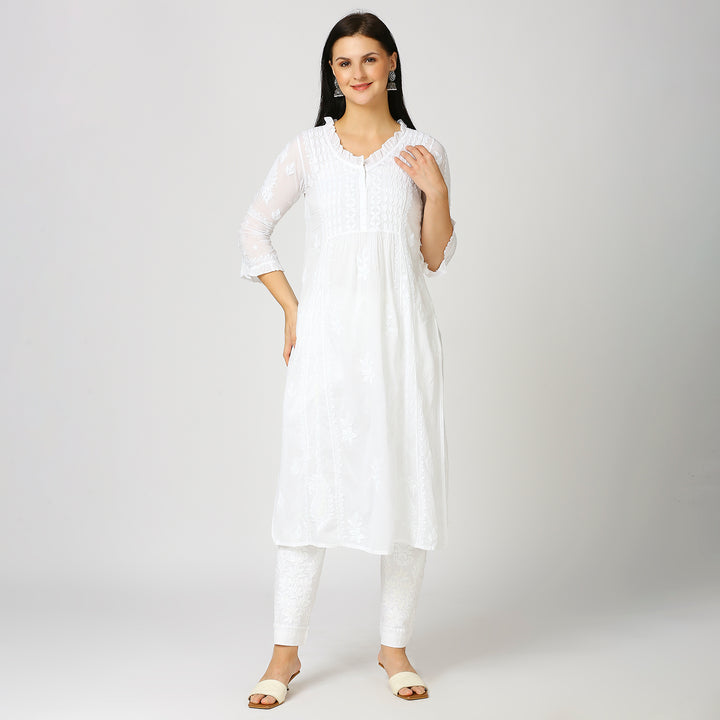 FARIA MUL COTTON CHIKANKARI NYRA KURTI