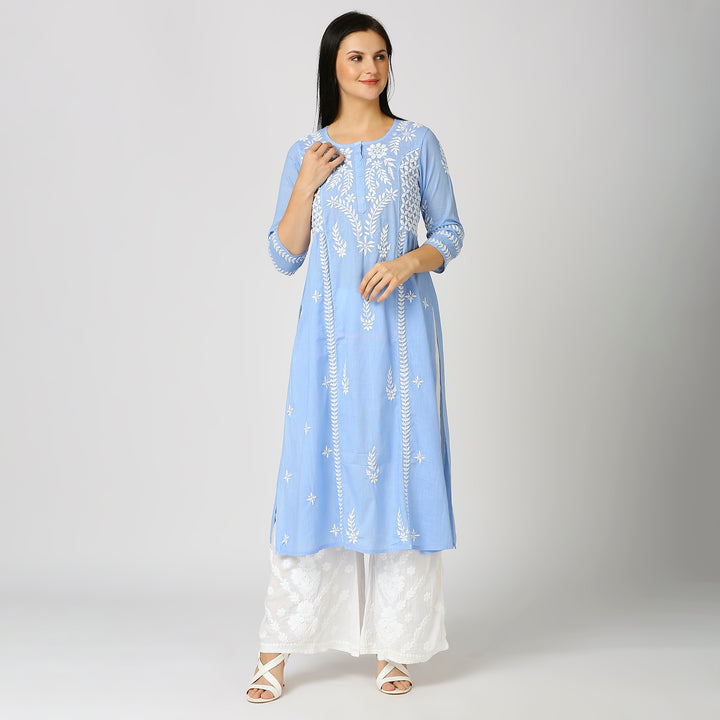 AMINA COTTON CHIKANKARI LONG KURTI