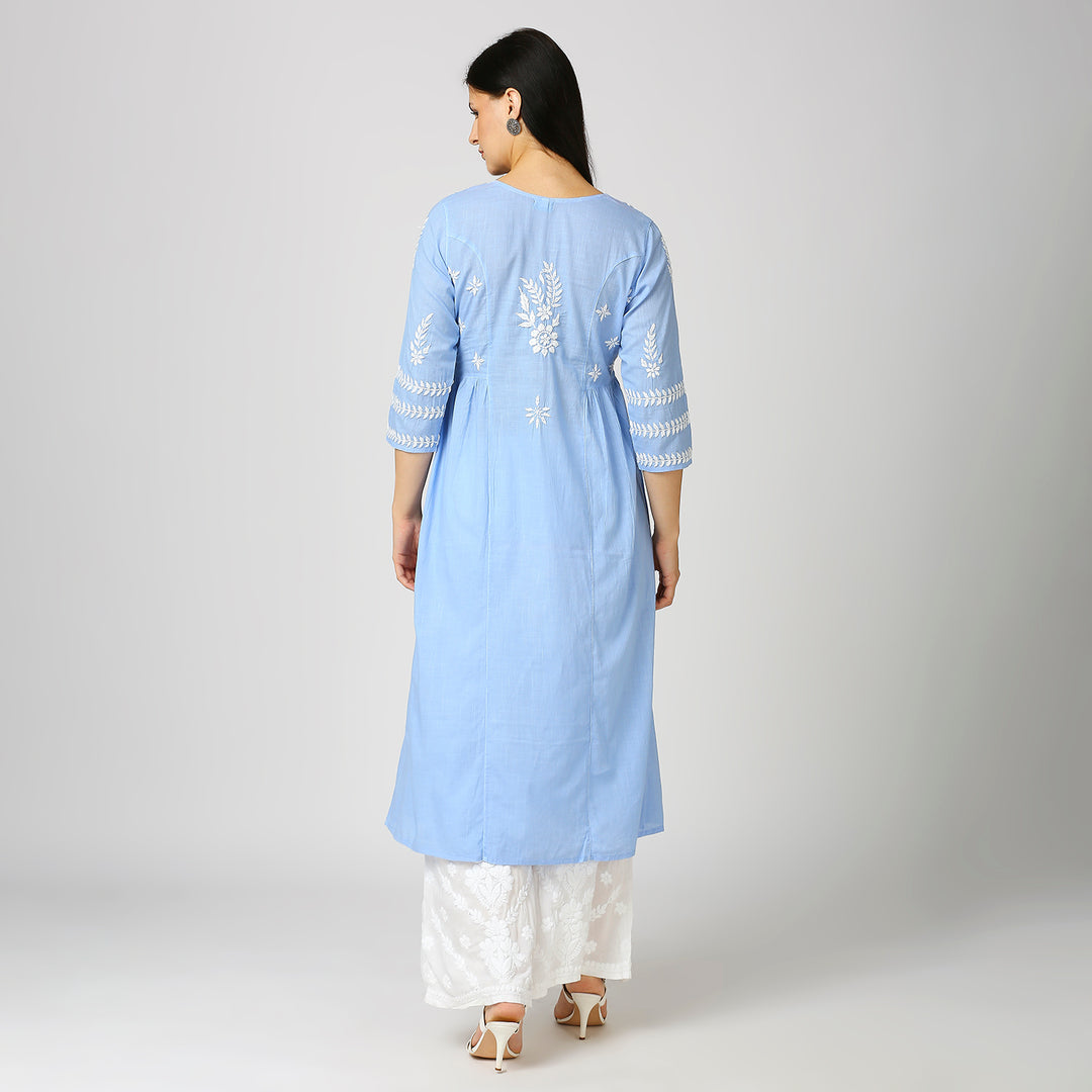 AMINA COTTON CHIKANKARI LONG KURTI