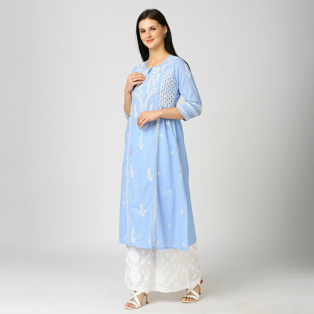 AMINA COTTON CHIKANKARI LONG KURTI