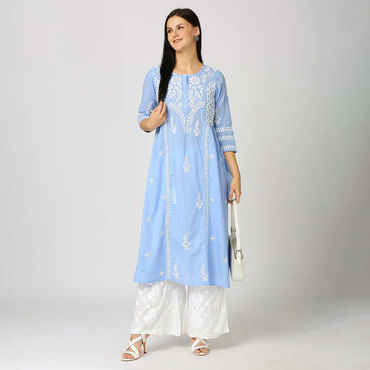 AMINA COTTON CHIKANKARI LONG KURTI