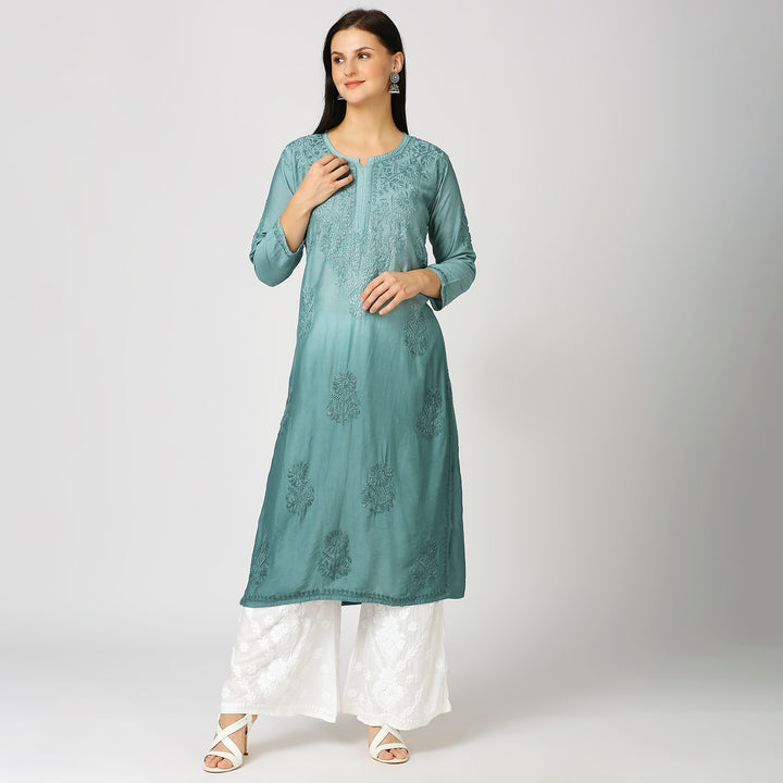 ZIYA CHANDERI CHIKANKARI LONG KURTI