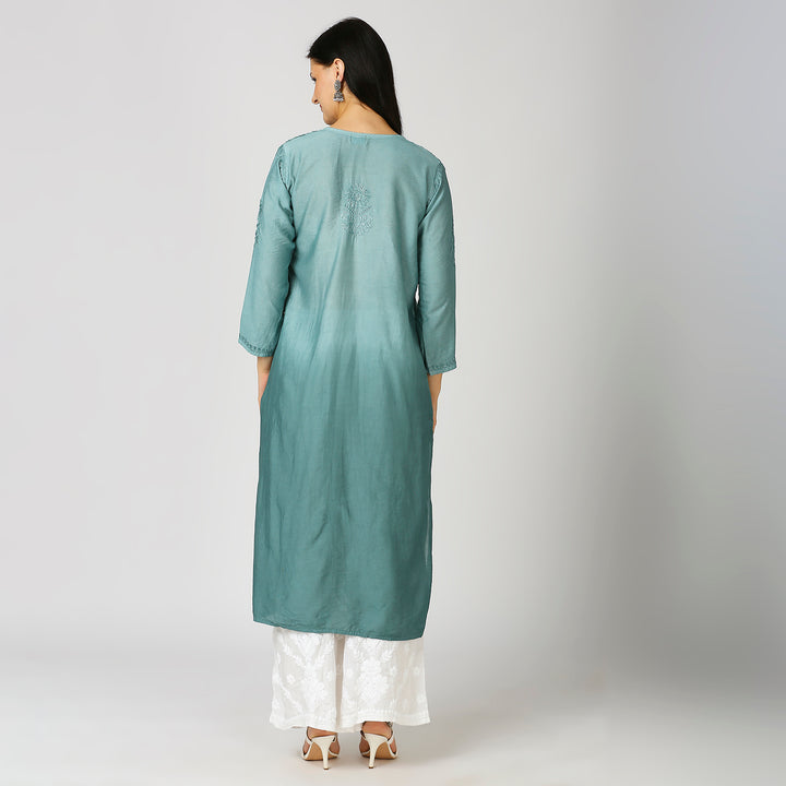 ZIYA CHANDERI CHIKANKARI LONG KURTI