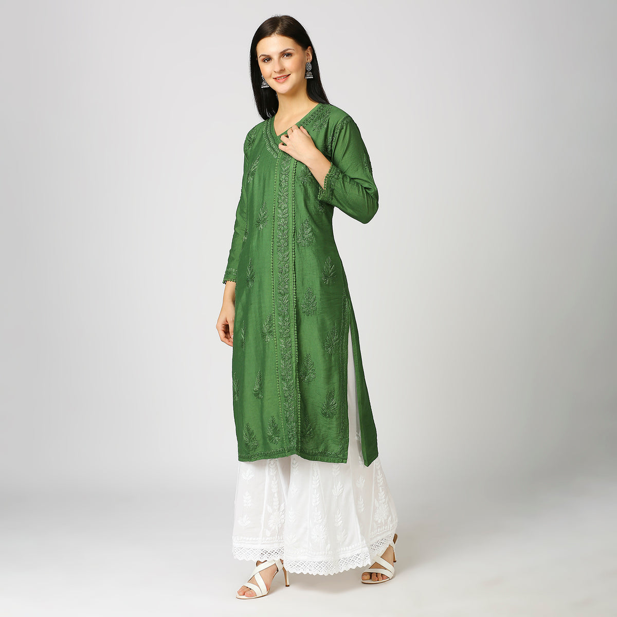 Khushbu Chanderi Chikankari Lace Kurti