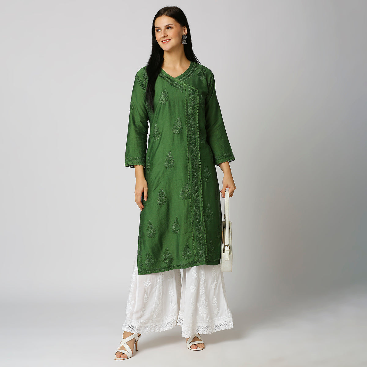 Khushbu Chanderi Chikankari Lace Kurti