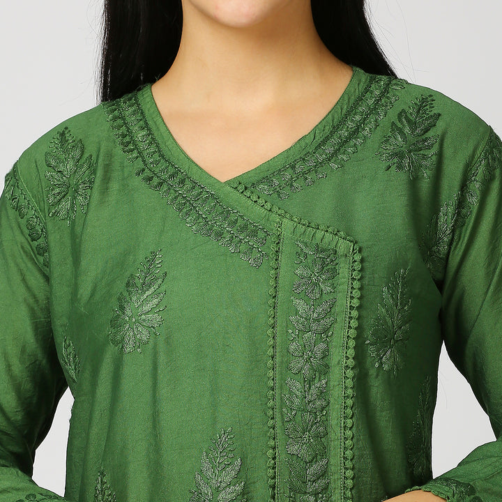 KHUSHBU CHANDERI CHIKANKARI LACE KURTI