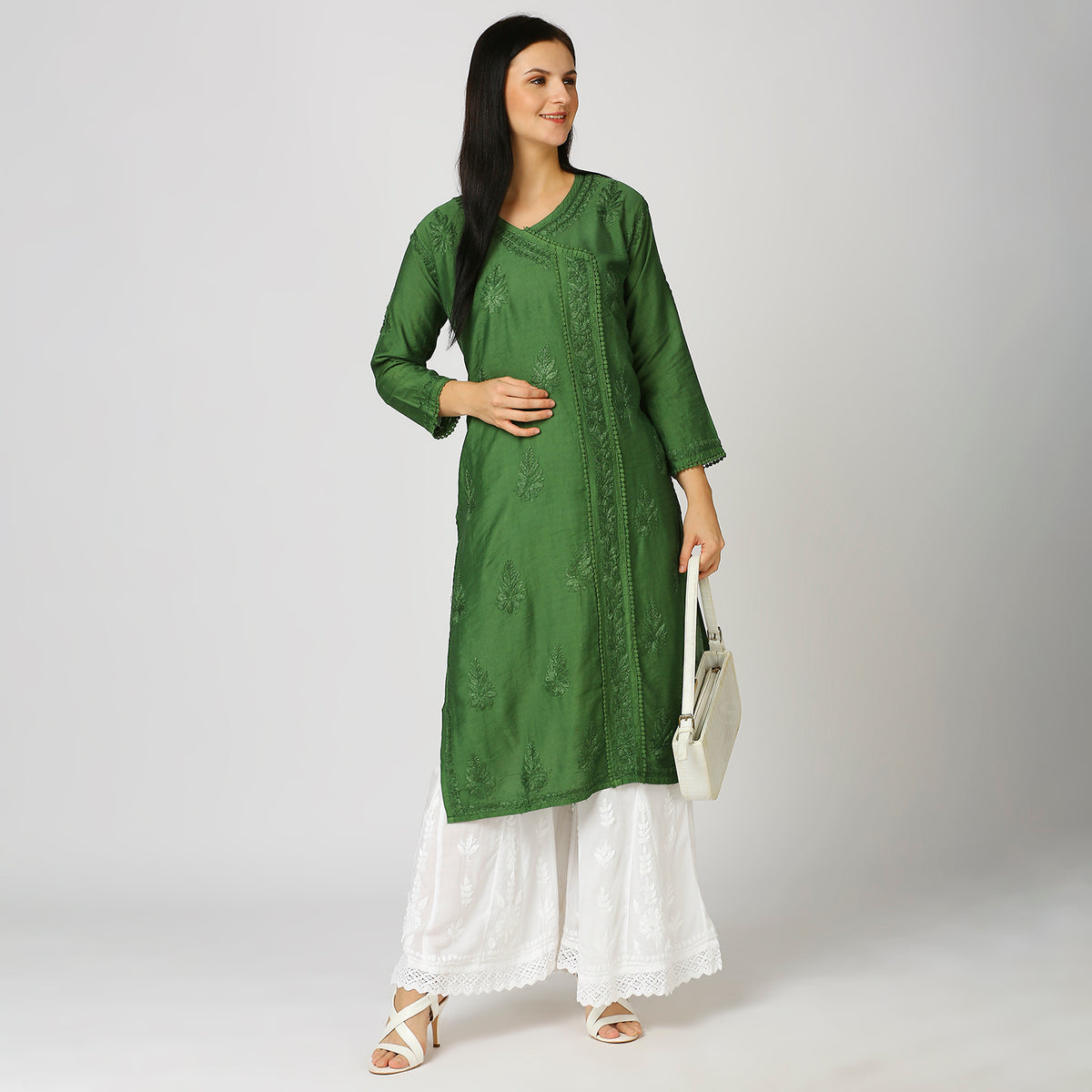 Khushbu Chanderi Chikankari Lace Kurti