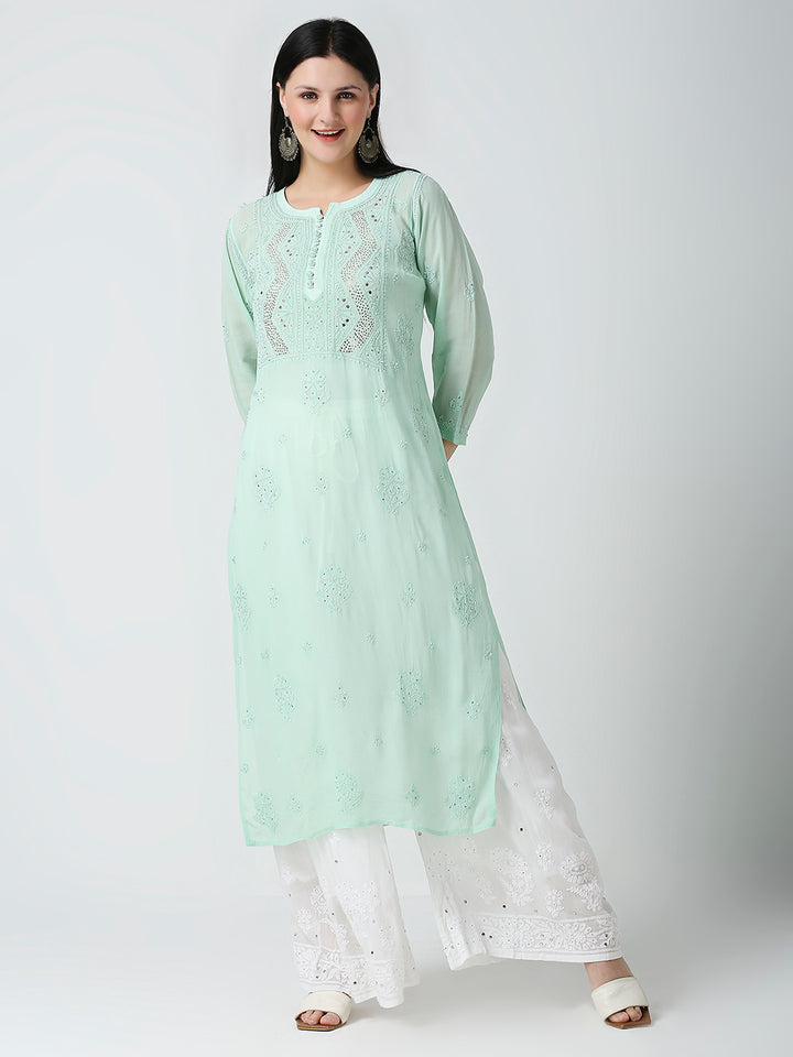 ABLA VISCOSE CHIKANKARI LONG KURTI