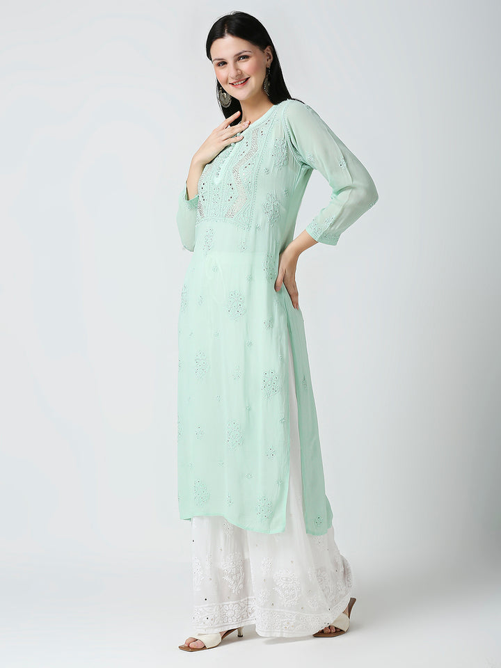 ABLA VISCOSE CHIKANKARI LONG KURTI