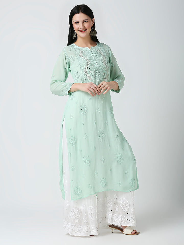 ABLA VISCOSE CHIKANKARI LONG KURTI