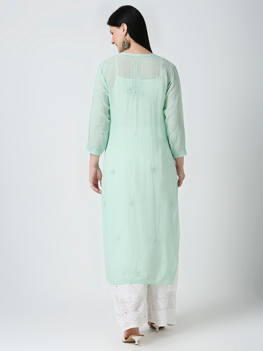 ABLA VISCOSE CHIKANKARI LONG KURTI