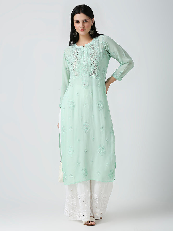 ABLA VISCOSE CHIKANKARI LONG KURTI