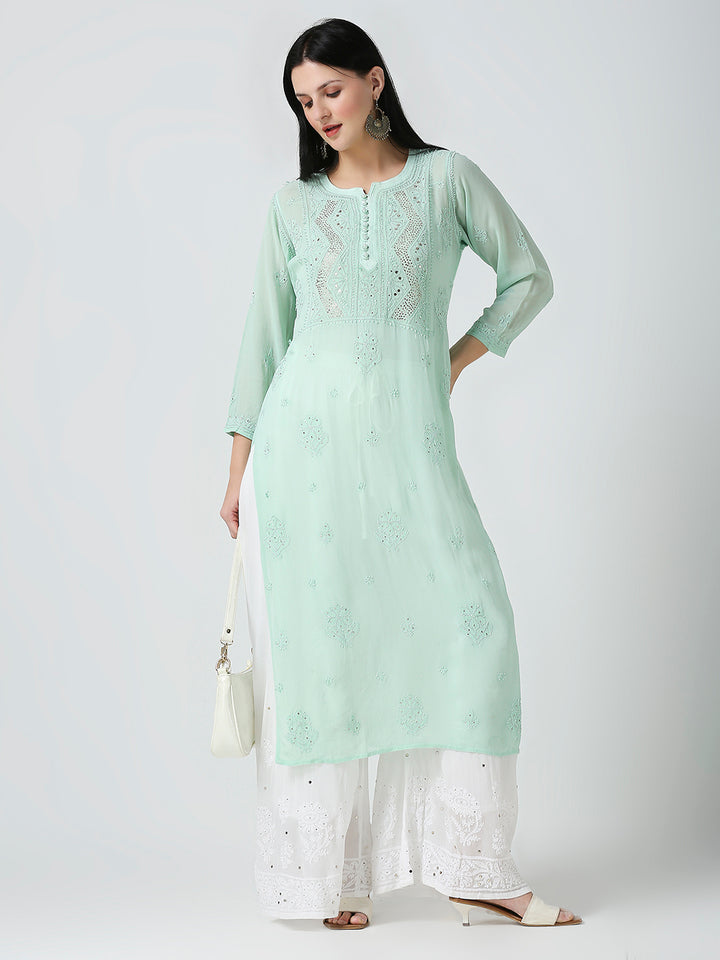 ABLA VISCOSE CHIKANKARI LONG KURTI