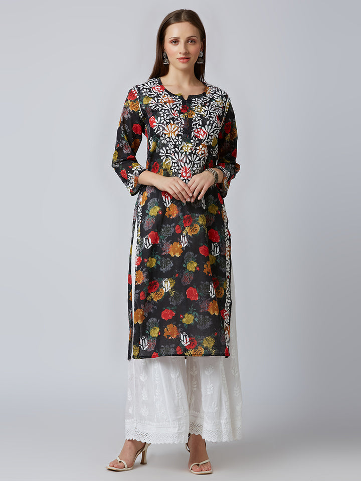 JENNA  MUL CHIKANKARI PRINTED LONG KURTA