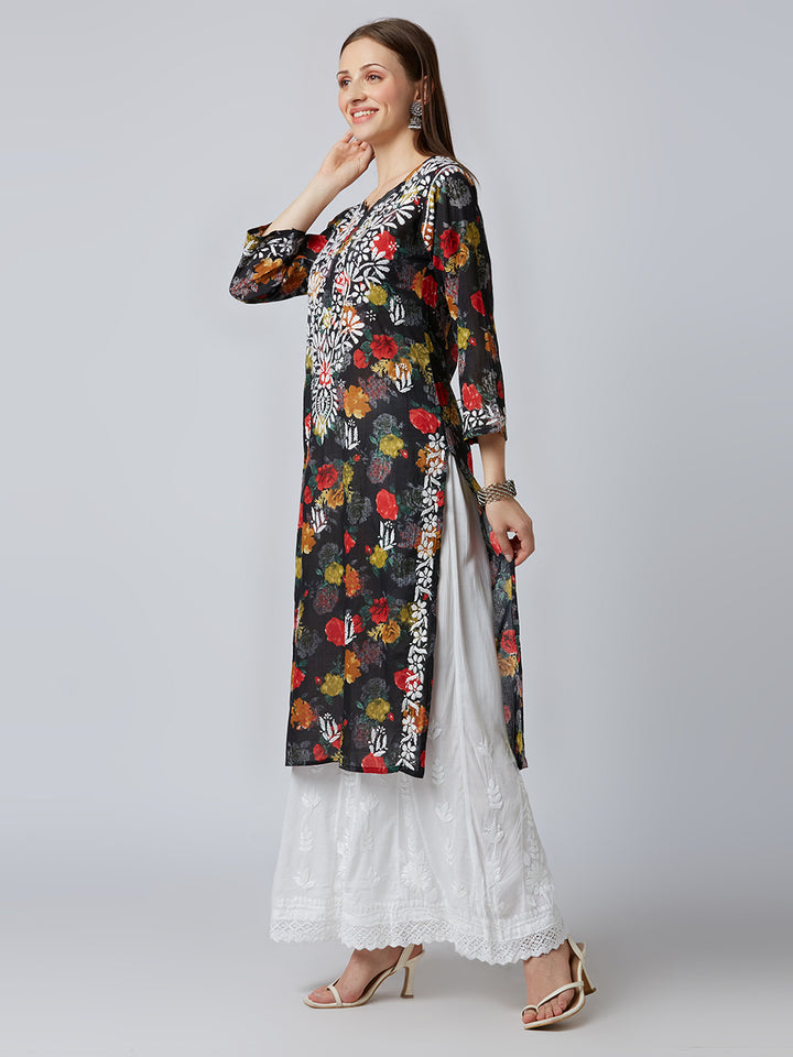 JENNA  MUL CHIKANKARI PRINTED LONG KURTA