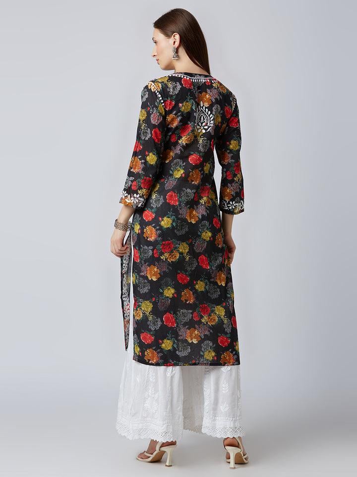 JENNA  MUL CHIKANKARI PRINTED LONG KURTA