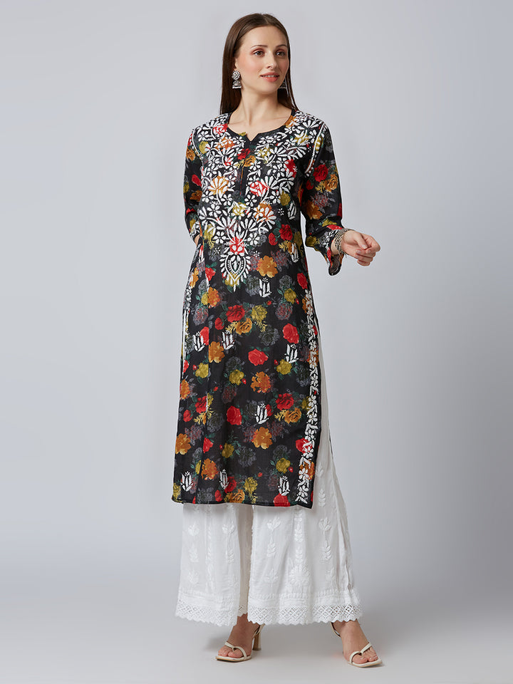 JENNA  MUL CHIKANKARI PRINTED LONG KURTA