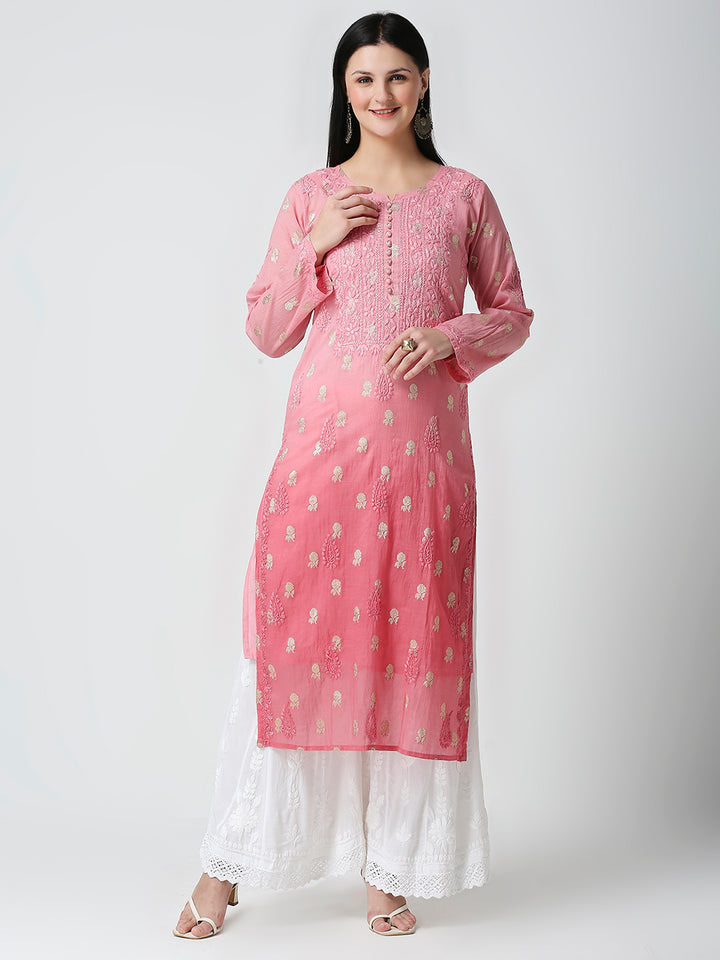 HUMZA CHANDERI CHIKANKARI KURTI WITH BANARASI BUTTI