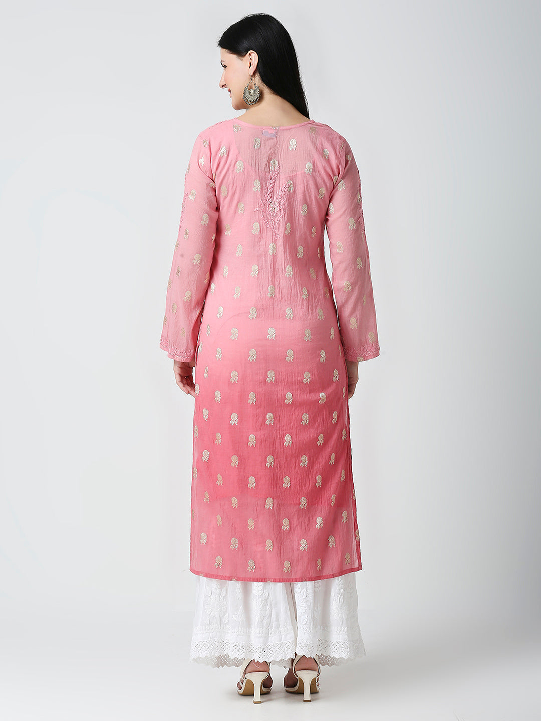 HUMZA CHANDERI CHIKANKARI KURTI WITH BANARASI BUTTI