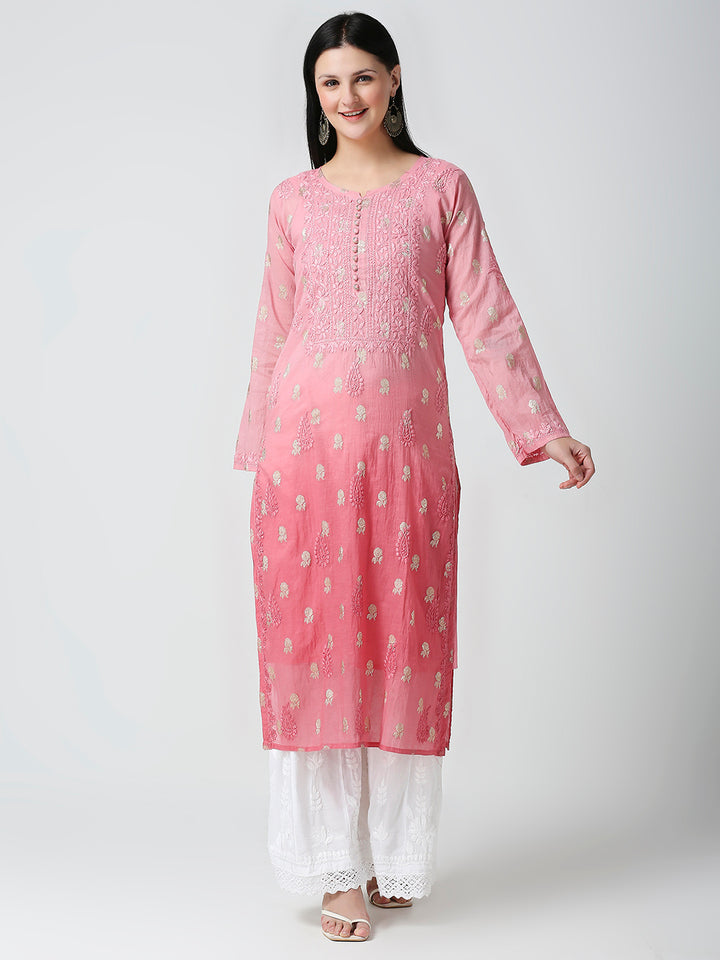 HUMZA CHANDERI CHIKANKARI KURTI WITH BANARASI BUTTI