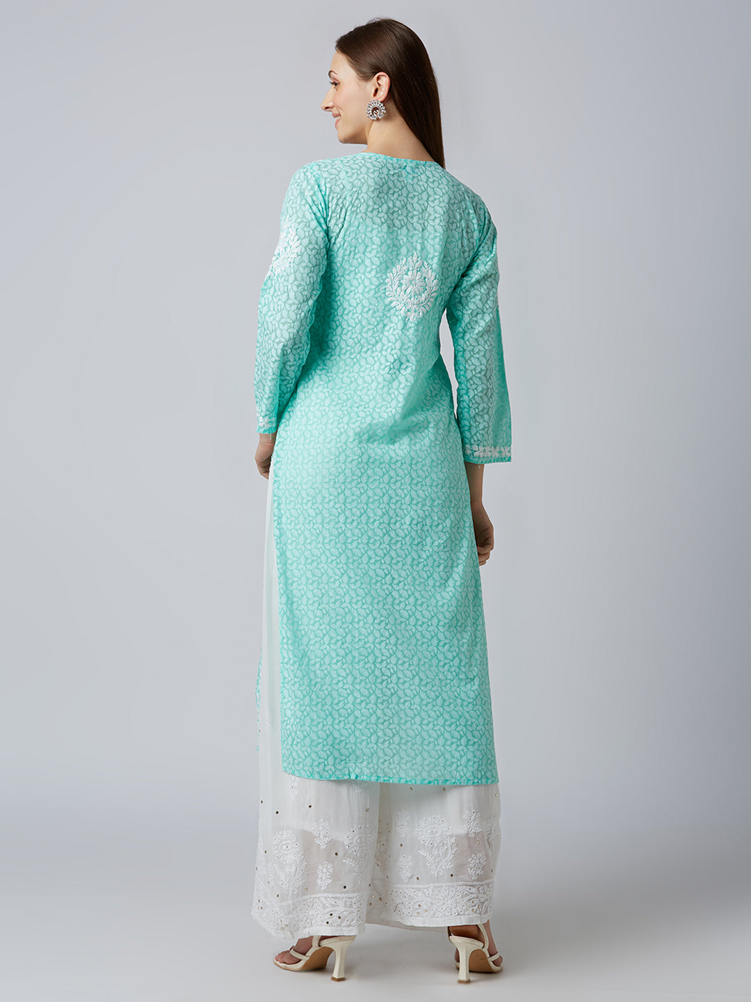 AAINA BRASSO CHIKANKARI LONG KURTI