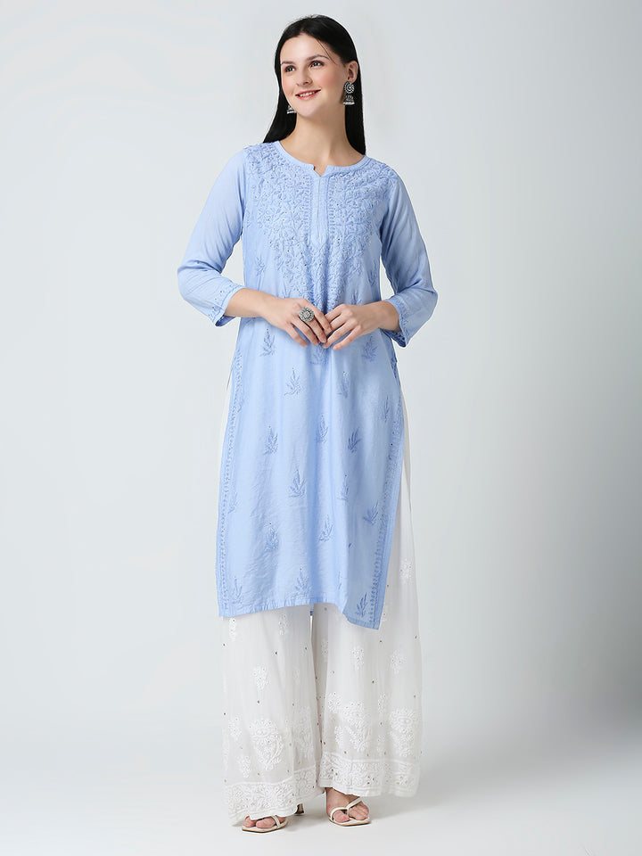 MAHIMA CHANDERI CHIKANKARI  KURTI WITH MUKAISH