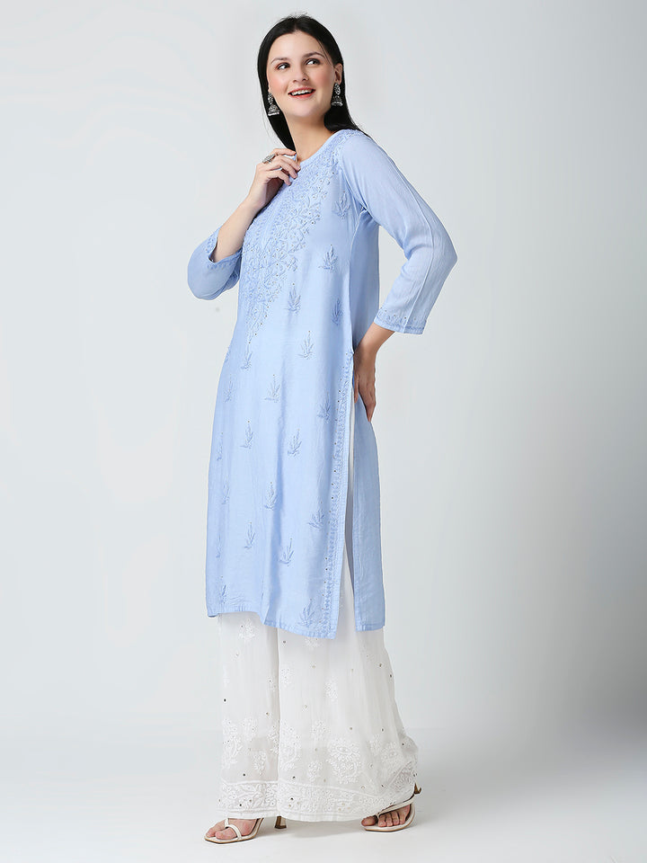 MAHIMA CHANDERI CHIKANKARI  KURTI WITH MUKAISH