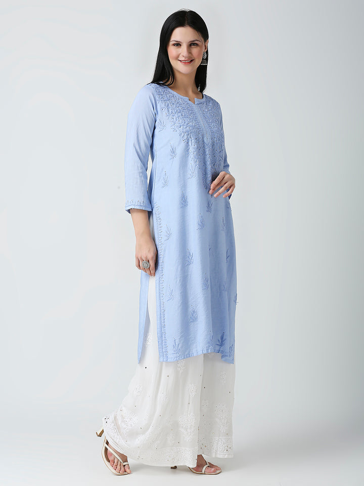 MAHIMA CHANDERI CHIKANKARI  KURTI WITH MUKAISH