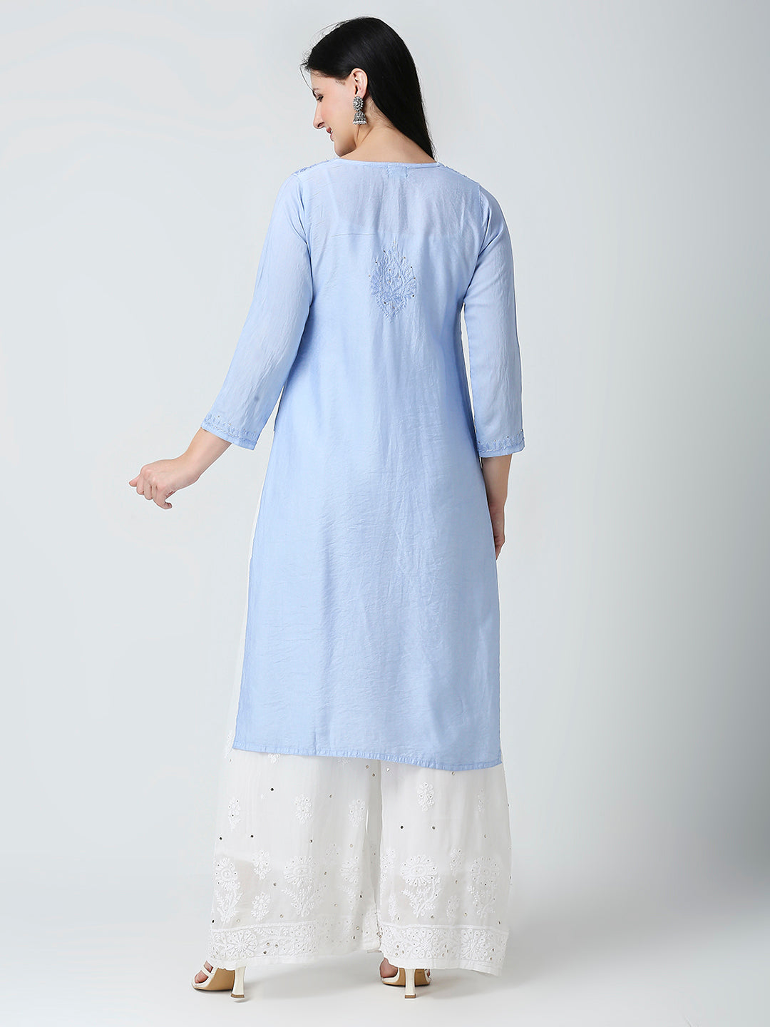 MAHIMA CHANDERI CHIKANKARI  KURTI WITH MUKAISH