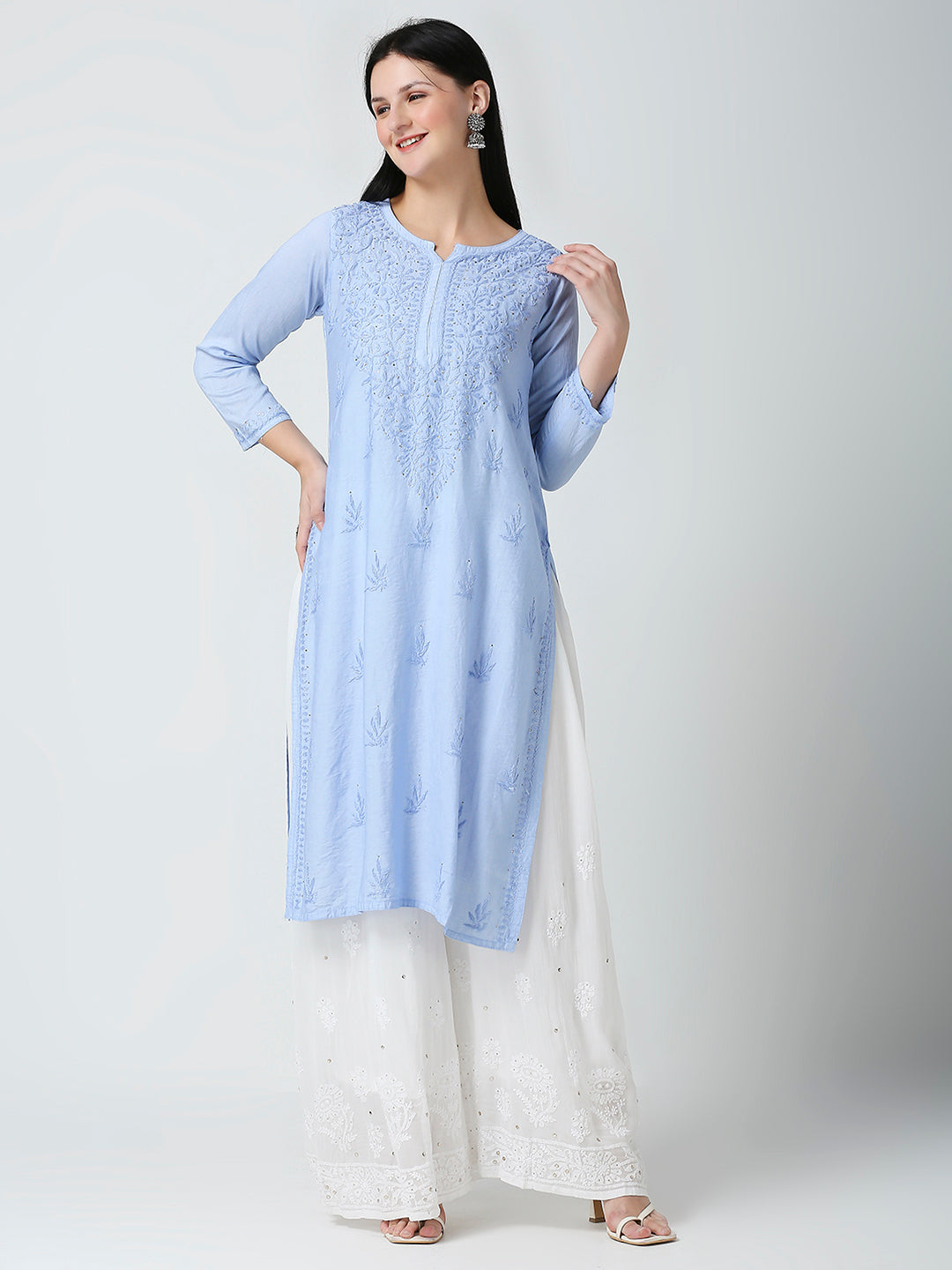 MAHIMA CHANDERI CHIKANKARI  KURTI WITH MUKAISH