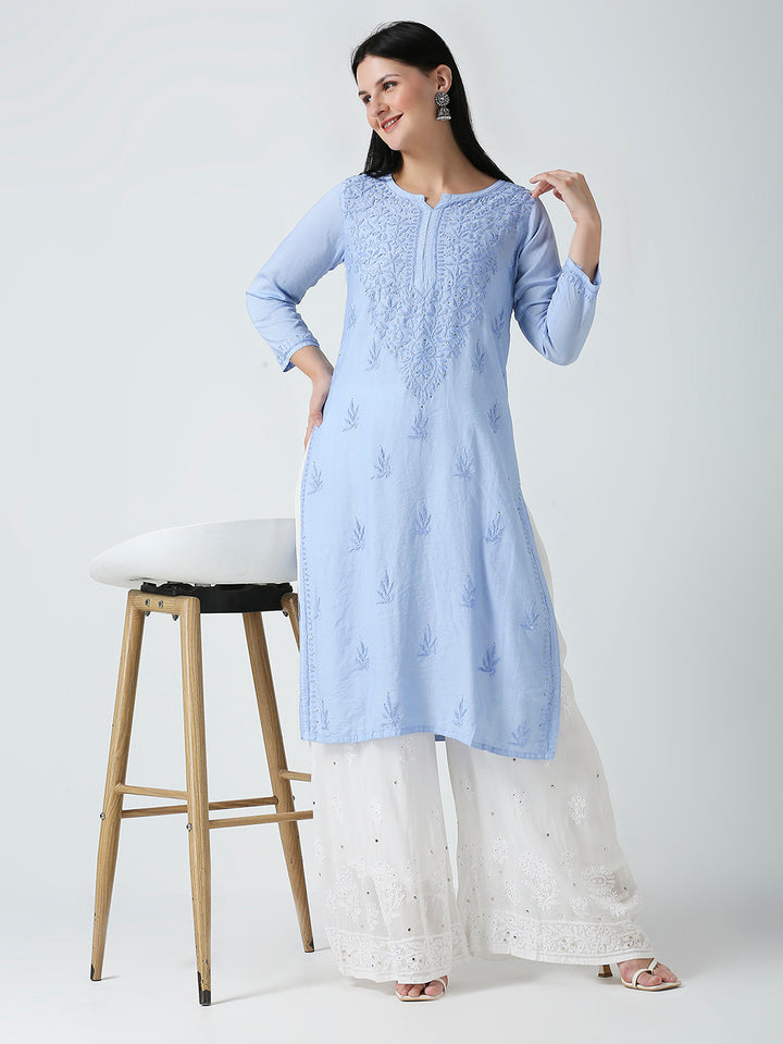 MAHIMA CHANDERI CHIKANKARI  KURTI WITH MUKAISH