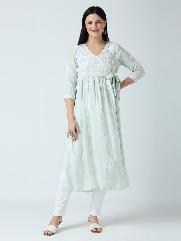 SANA MUSLIN CHIKANKARI ANGARKHA LONG KURTI