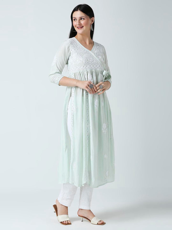 SANA MUSLIN CHIKANKARI ANGARKHA LONG KURTI