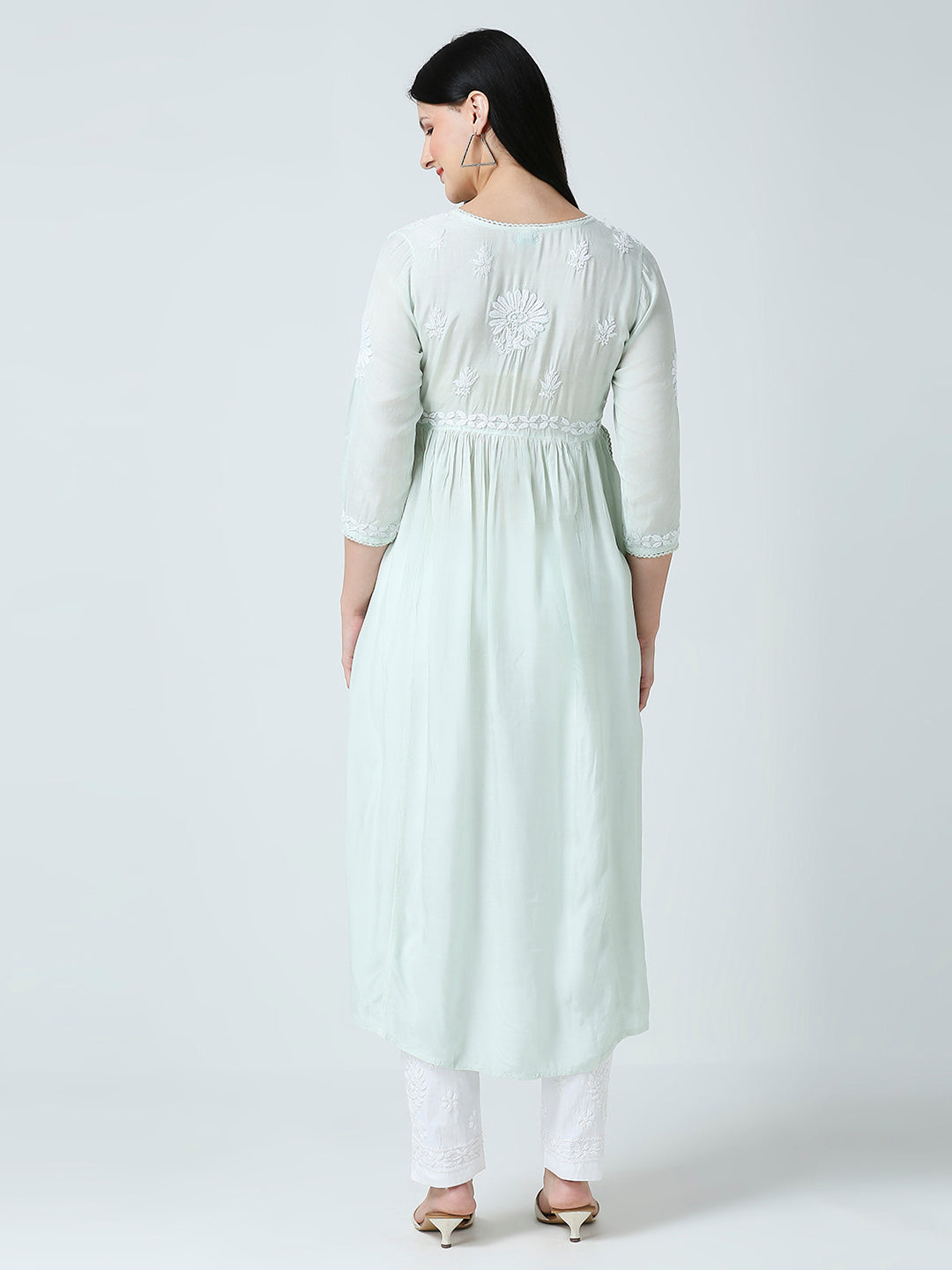 SANA MUSLIN CHIKANKARI ANGARKHA LONG KURTI