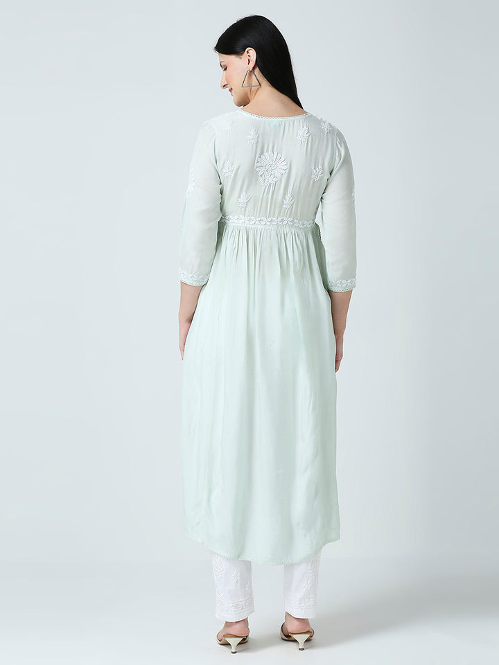 SANA MUSLIN CHIKANKARI ANGARKHA LONG KURTI