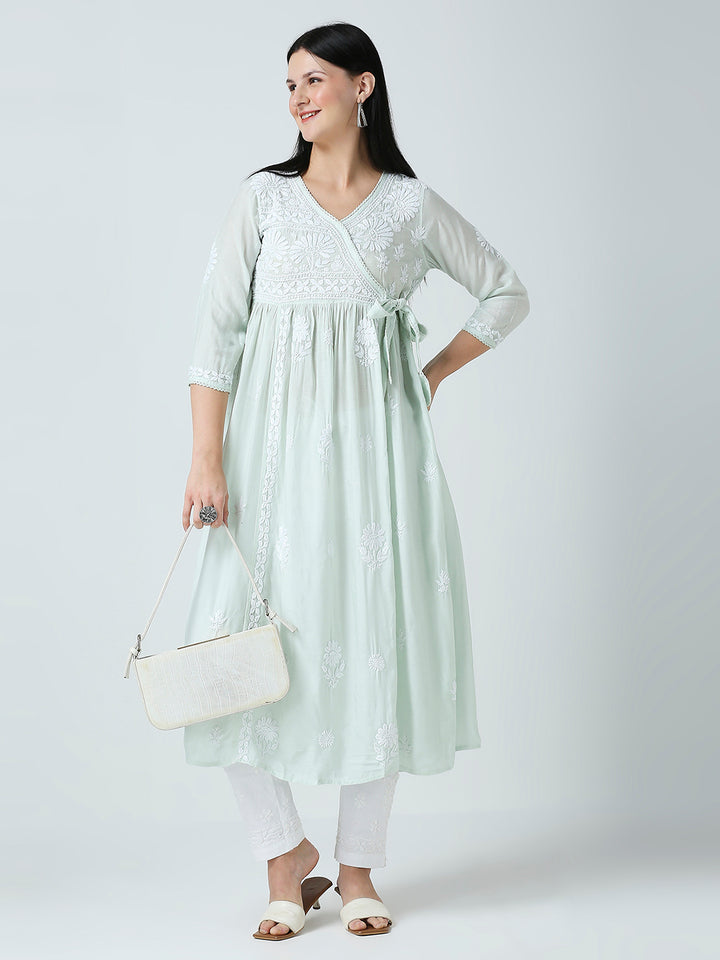 SANA MUSLIN CHIKANKARI ANGARKHA LONG KURTI