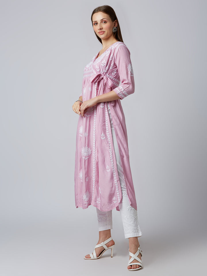 SANA MUSLIN CHIKANKARI ANGARKHA LONG KURTI