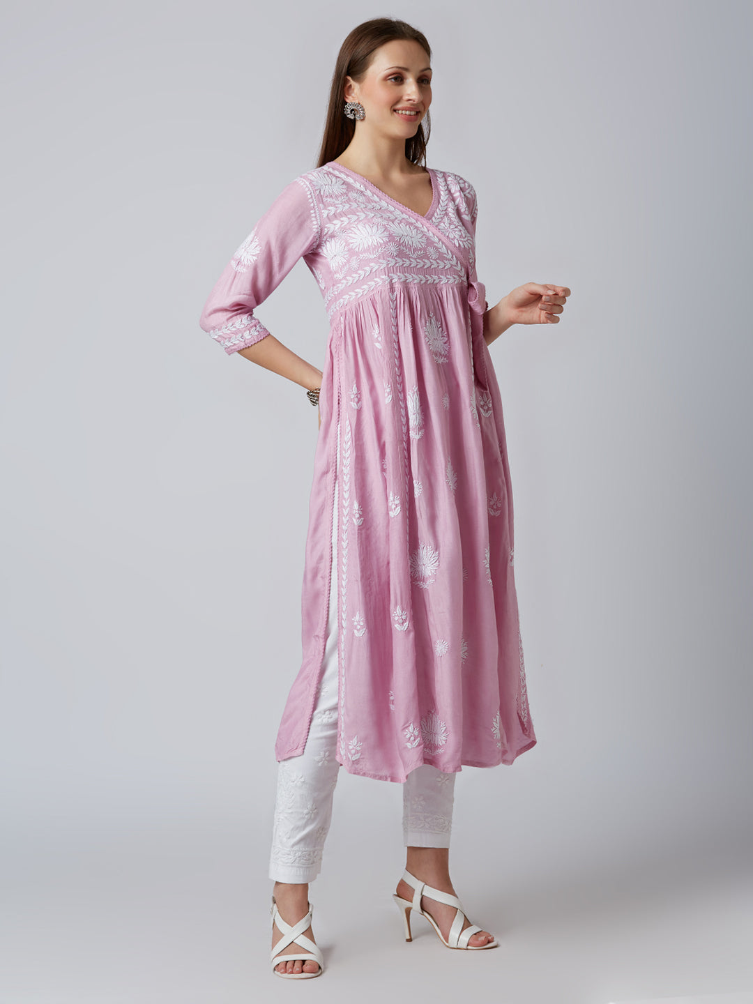 SANA MUSLIN CHIKANKARI ANGARKHA LONG KURTI