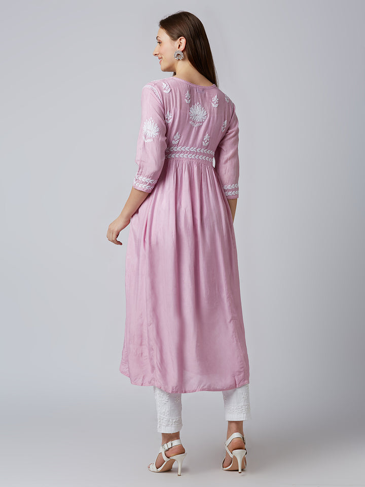 SANA MUSLIN CHIKANKARI ANGARKHA LONG KURTI