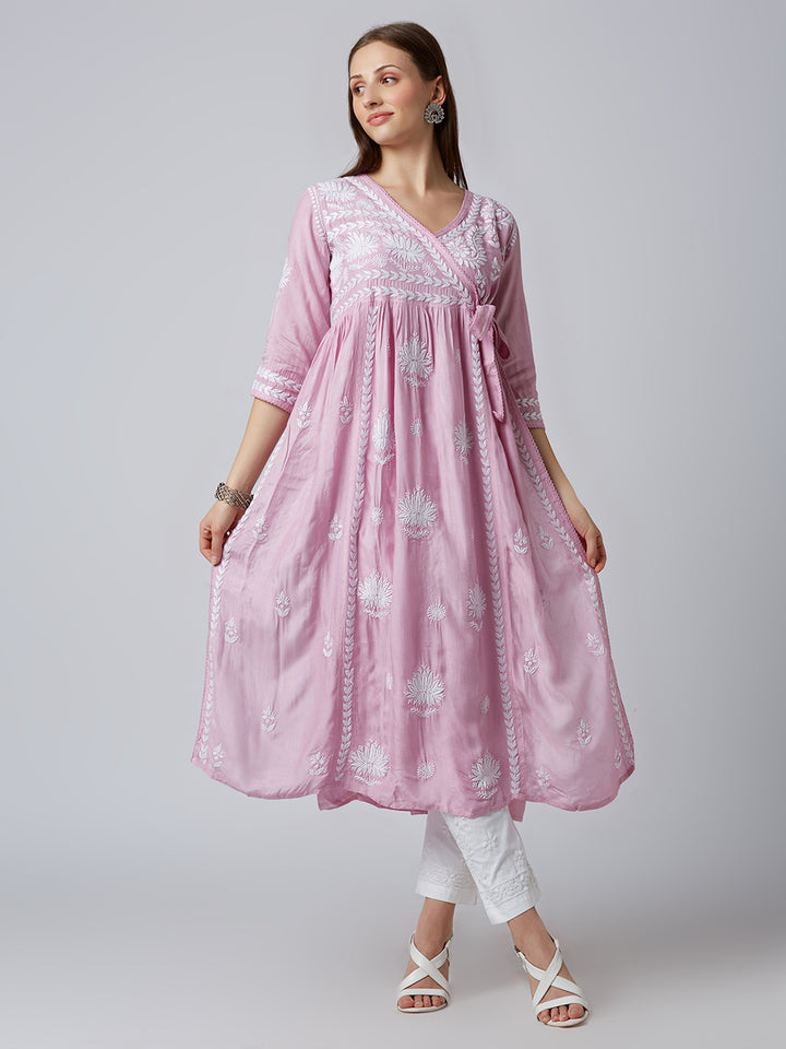 SANA MUSLIN CHIKANKARI ANGARKHA LONG KURTI