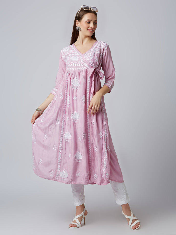 SANA MUSLIN CHIKANKARI ANGARKHA LONG KURTI