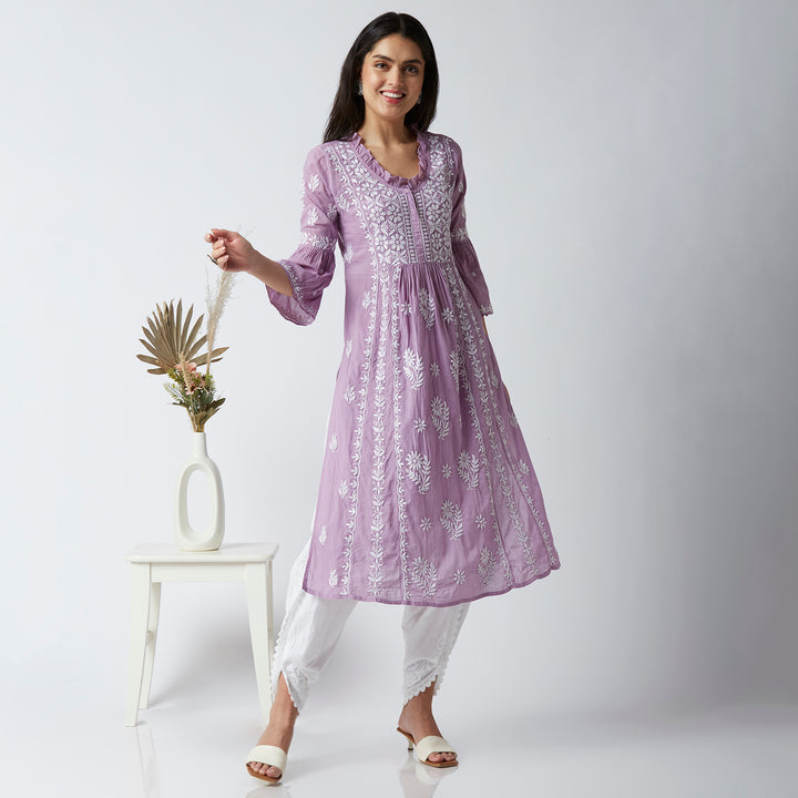 FARIA MUL COTTON CHIKANKARI NYRA KURTI