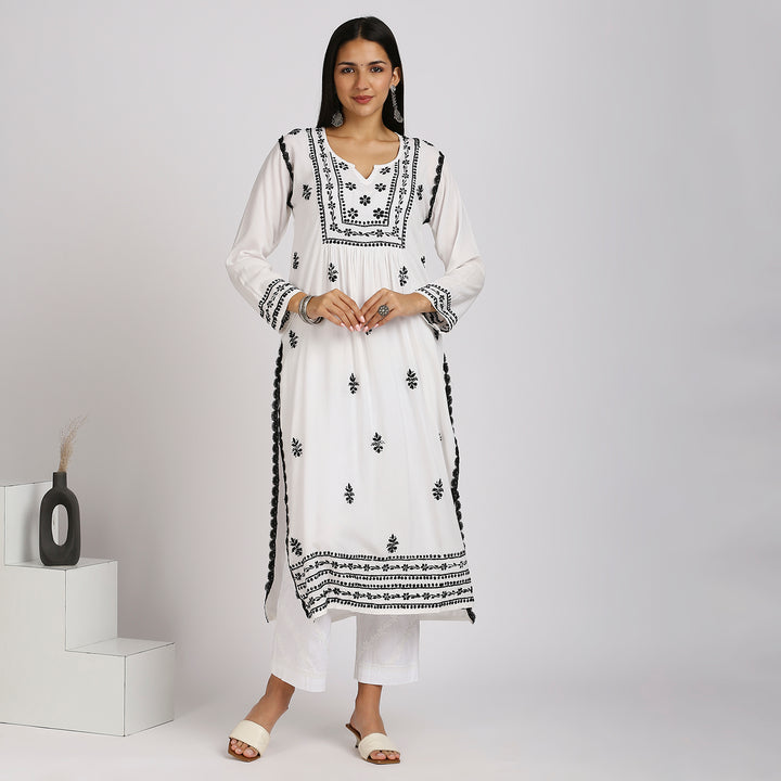 CHANDNI COTTON CHIKANKARI LONG KURTI